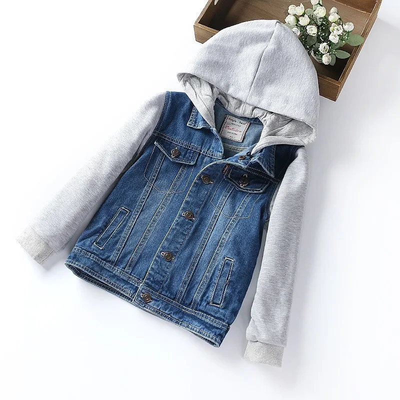 

2020 Autumn New Children's Clothing Fashion Color Matching Fake Two-piece Boy Hooded Jacket, Big Boy Boy Denim Jacket