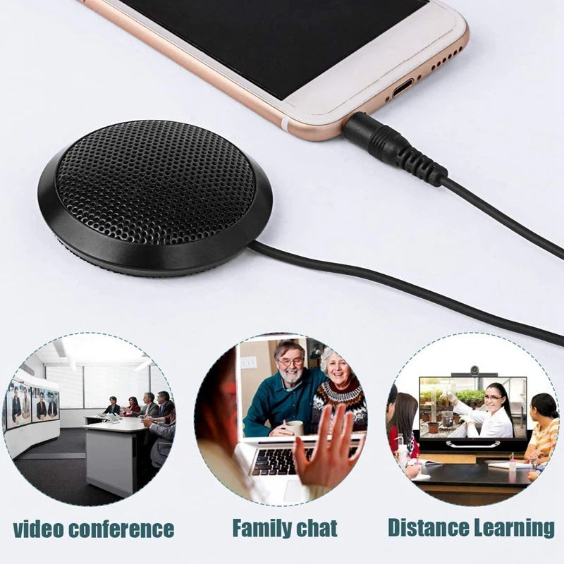 Conference Microphone 3.5mm Omnidirectional Condenser Stereo Mic Surface Mounted for Teleconferencing Laptop Computer Desktop |