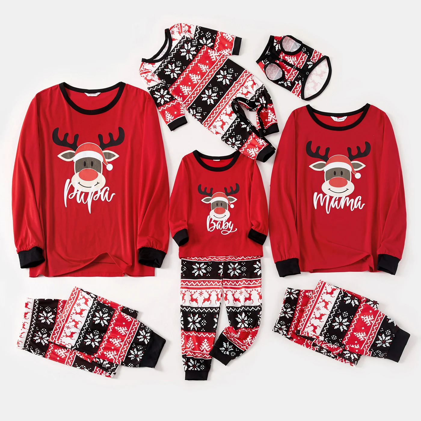 

PatPat Family Matching Christmas Deer and Snowflake Print Red Long-sleeve Pajamas Sets (Flame Resistant)