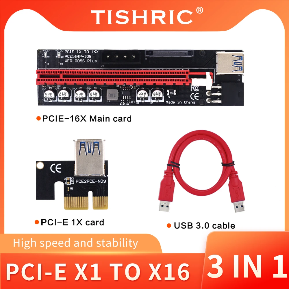 

1-10 шт. TISHRIC PCIE Riser 009S Plus 6 Емкость PCI-E X16 Райзер карта Удлинительный кабель адаптер PCI Express Райзер для майнинга