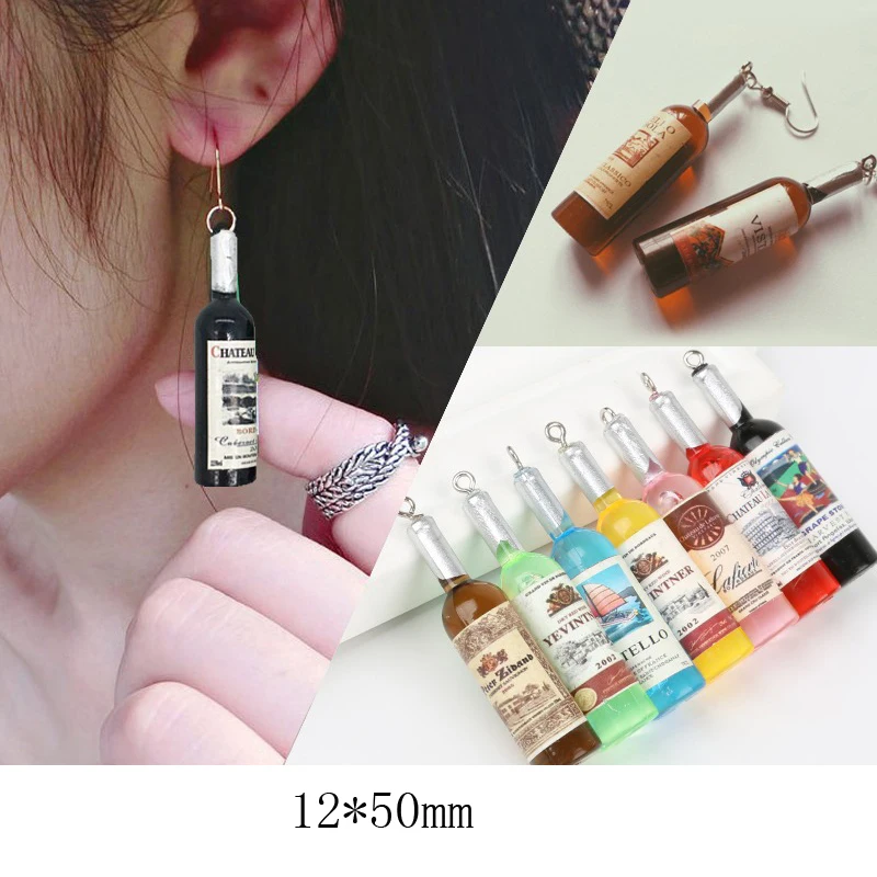 

10pcs 12*50mm Red Wine Bottle Resin Charms Pendants Cocktail Bottle Charms DIY Earring Keychain Jewelry Making Accessory FX109