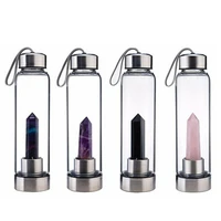 2021 new natural quartz gemstone glass water bottle direct drinking cup glass crystal obelisk wand healing wand bottle with rope
