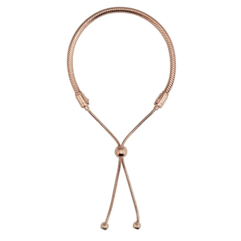 rose golden color Новая Мода Стильный Silding браслет Регулируемая цепь 925 серебро змея цепь Подвески Браслеты для женщин DIY ювелирные изделия - Окраска металла: rose golden color