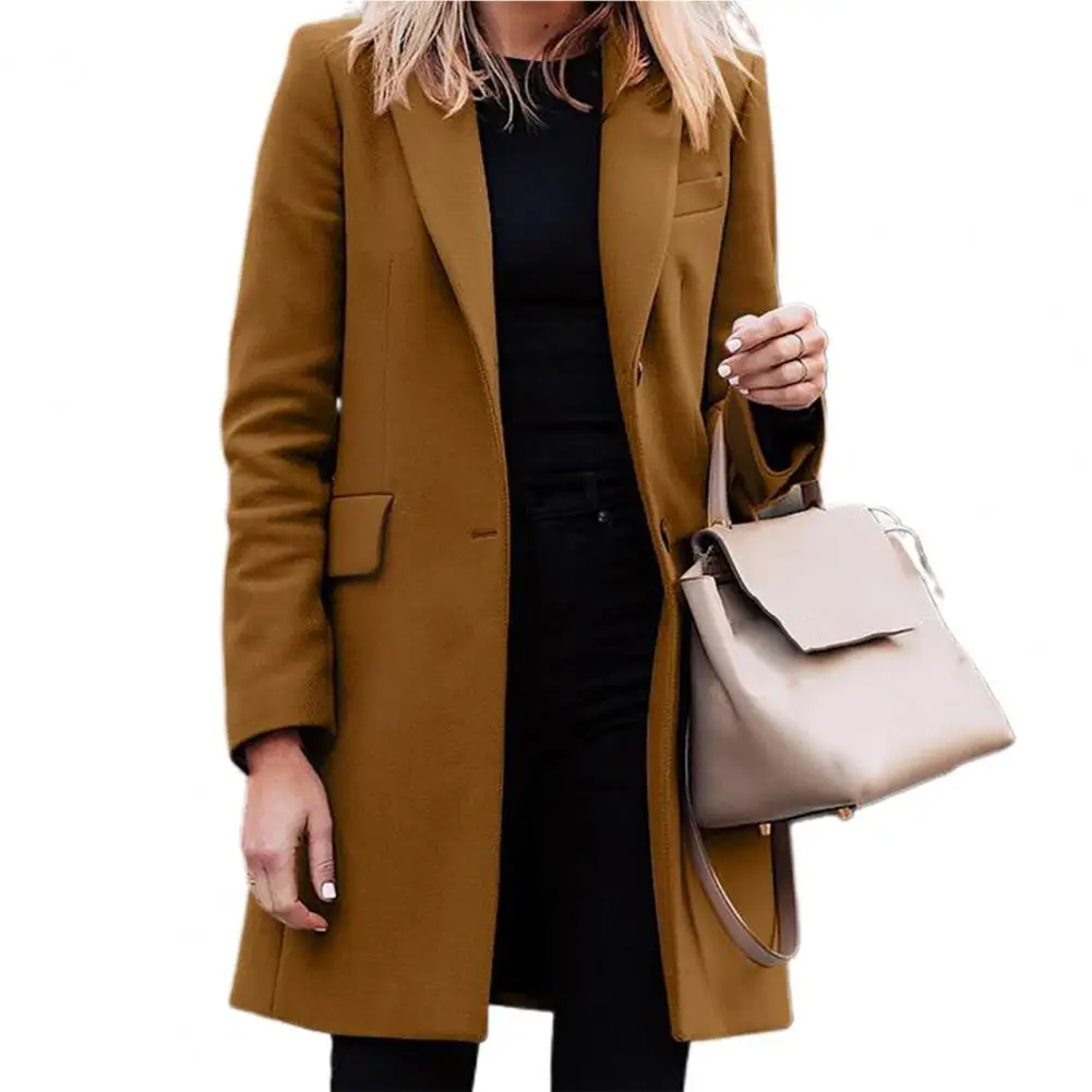 

Women Jacket Solid Color Turn-down Collar Single-breasted Long Autumn Women Trench Coat for Work Outwear Women's Clothing