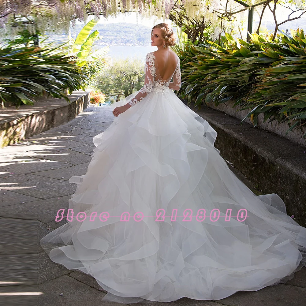 Женское свадебное платье Белое Бальное Платье с длинными рукавами и открытой