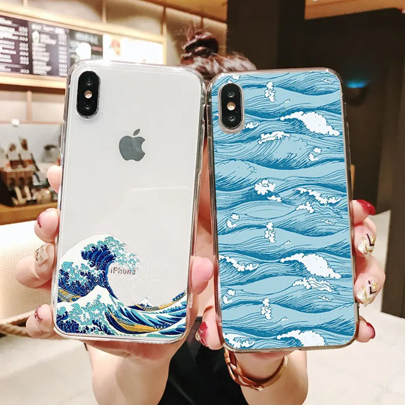 Винтажный чехол для телефона iPhone XR X MAX 6 6S 7 8 Plus Great Waves Knagawa прозрачный мягкий |