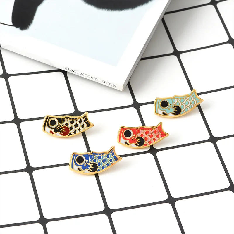 Японский флаг кои булавка на удачу мультяшный карп рыба мягкая эмалированная