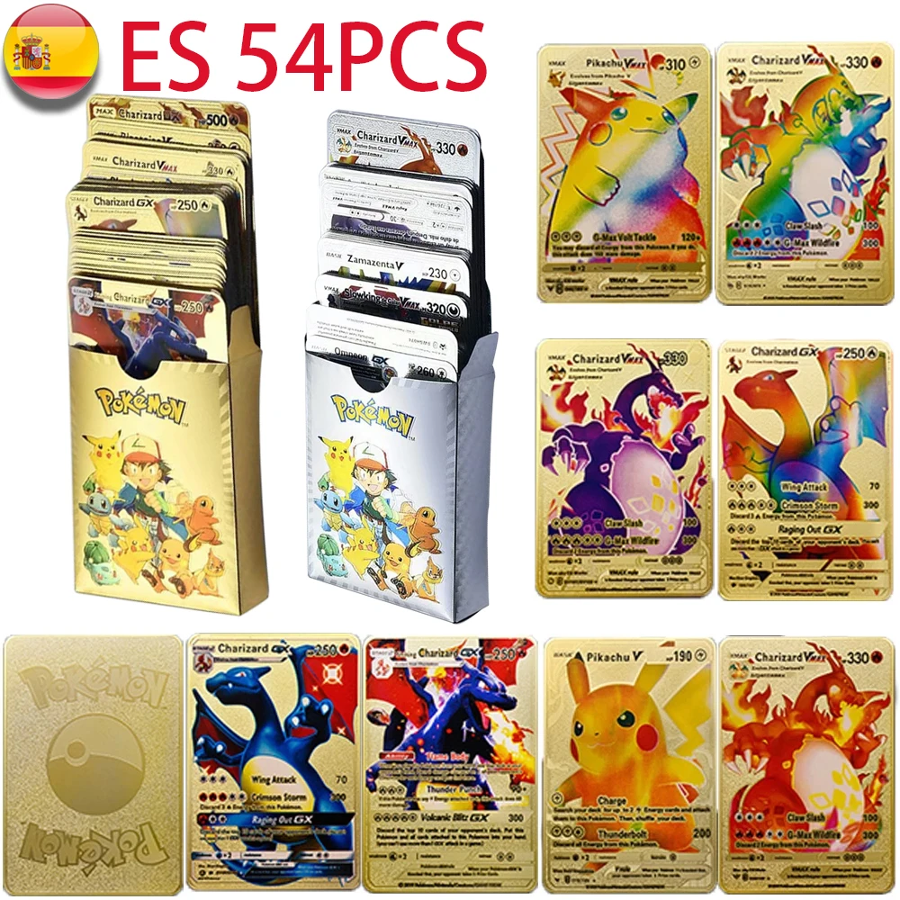54 шт. Покемон металлическая золотая коробка для карт золотые буквы металлические