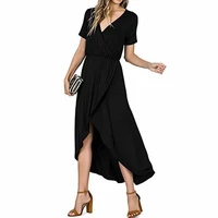 2021 european american womens summer new fashion v neck short sleeved irregular skirt sexy high waist slim elegant street dress