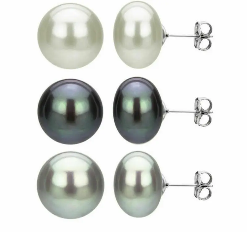 

Серьги-гвоздики серебряные с пресноводным жемчугом, 3 пары, 9-10 мм, белые, черные, серые