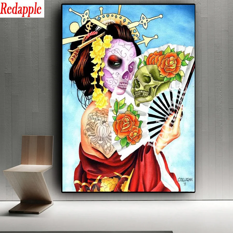 

5D Diy алмазная живопись сахарный череп Девушка Вышивка крестом Полный Круглый/квадратный алмаз вышивка классический веер женщина картина на...