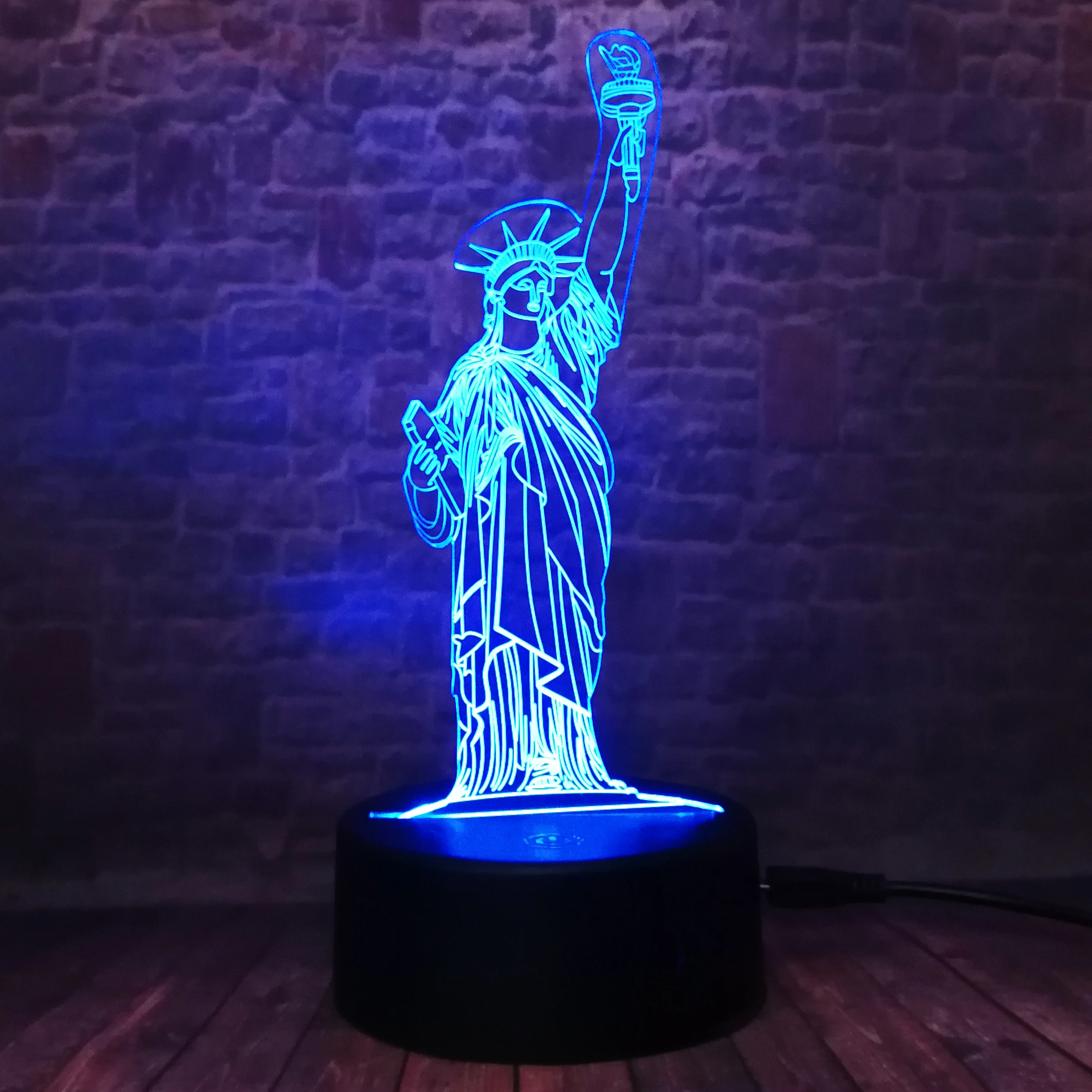 3D Американский символ Статуя Свободы богиня победи иллюзия 7 цветов ночник