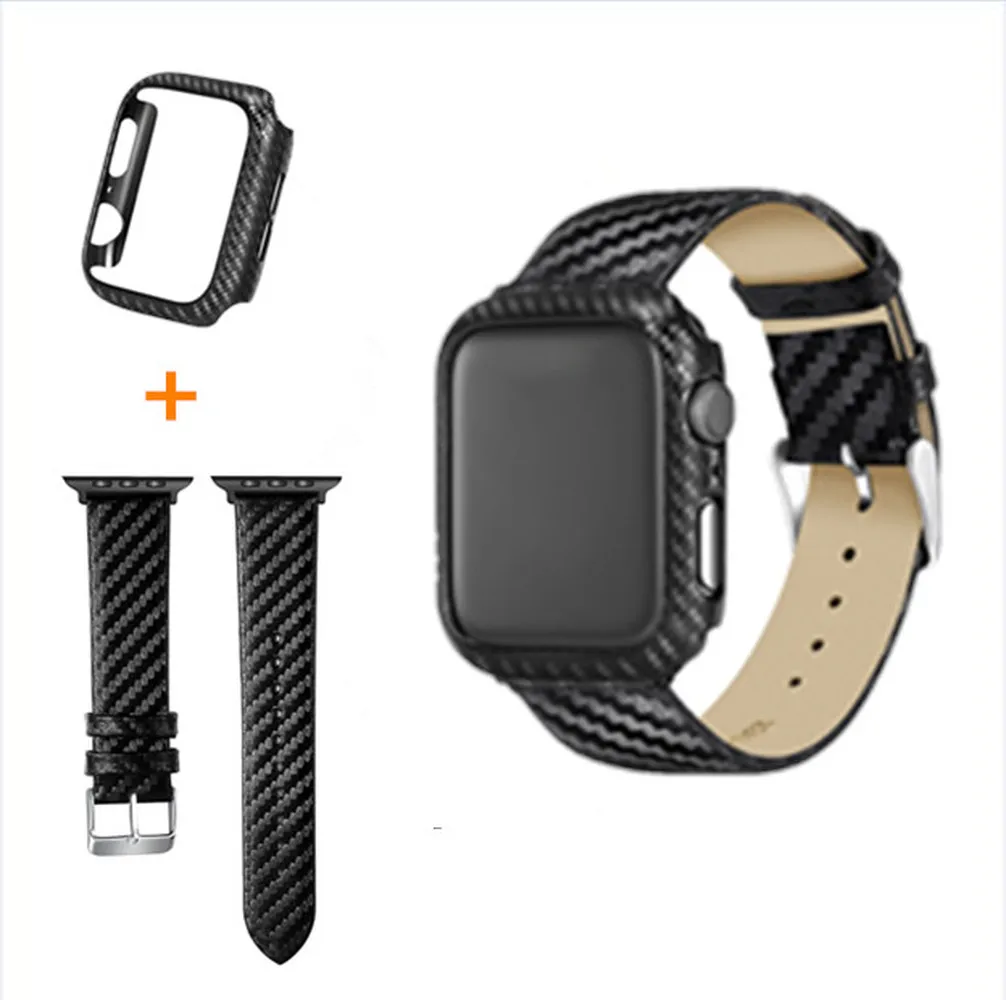 Ремешок из натуральной кожи с узором углеродного волокна для Apple Watch 5 4 38 мм 42