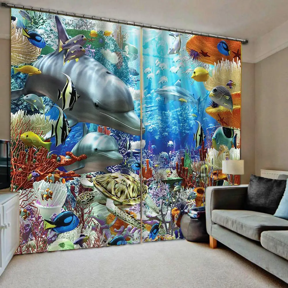 

Подводные шторы с принтом мира для детской комнаты прозрачные Занавески Блэкаут для спальни гостиной красочные 3D занавески