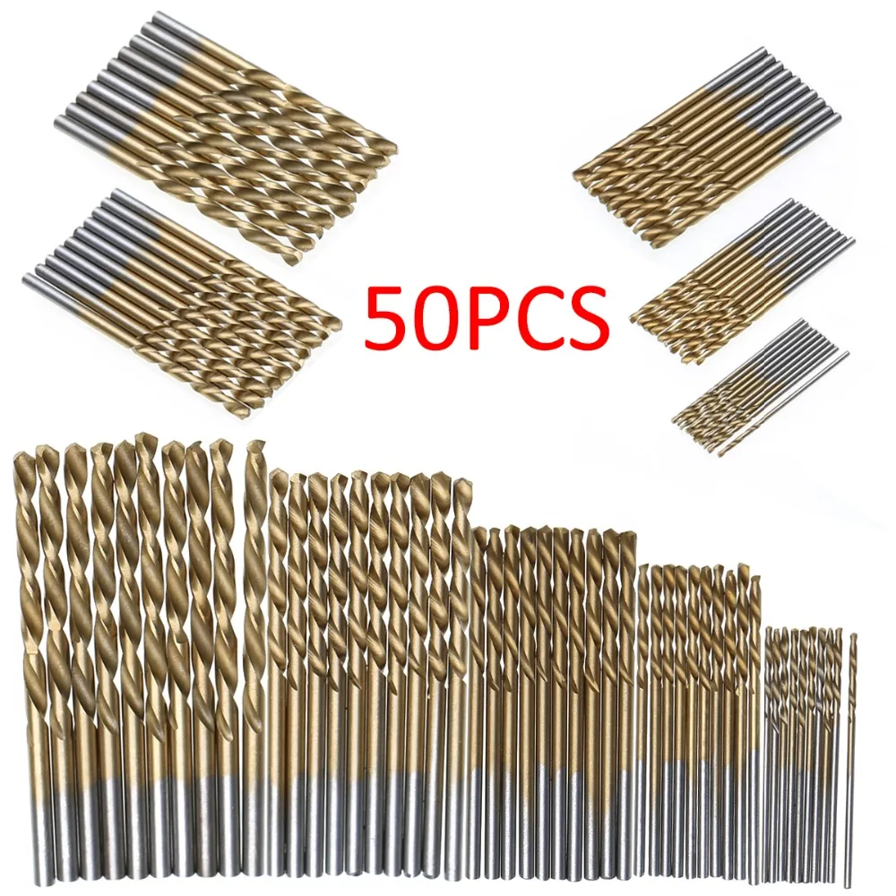 

50Pcs/Set Titanium Coated Drill Bits HSS High Speed Steel Drill Bits Set Tools High Quality Power Tools 1/1.5/2/2.5/3mm