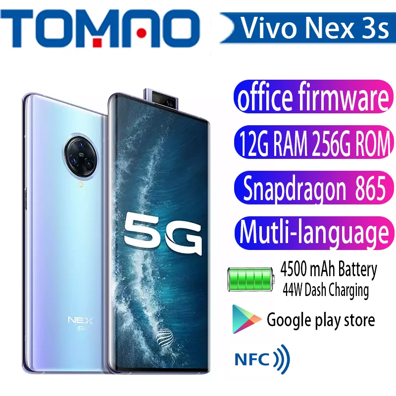 Vivo Nex 3s Двухрежимная 5G мобильный телефон Snapdragon 865 8/12 Гб 256 6 89 дюймов 4500 мАч 44W