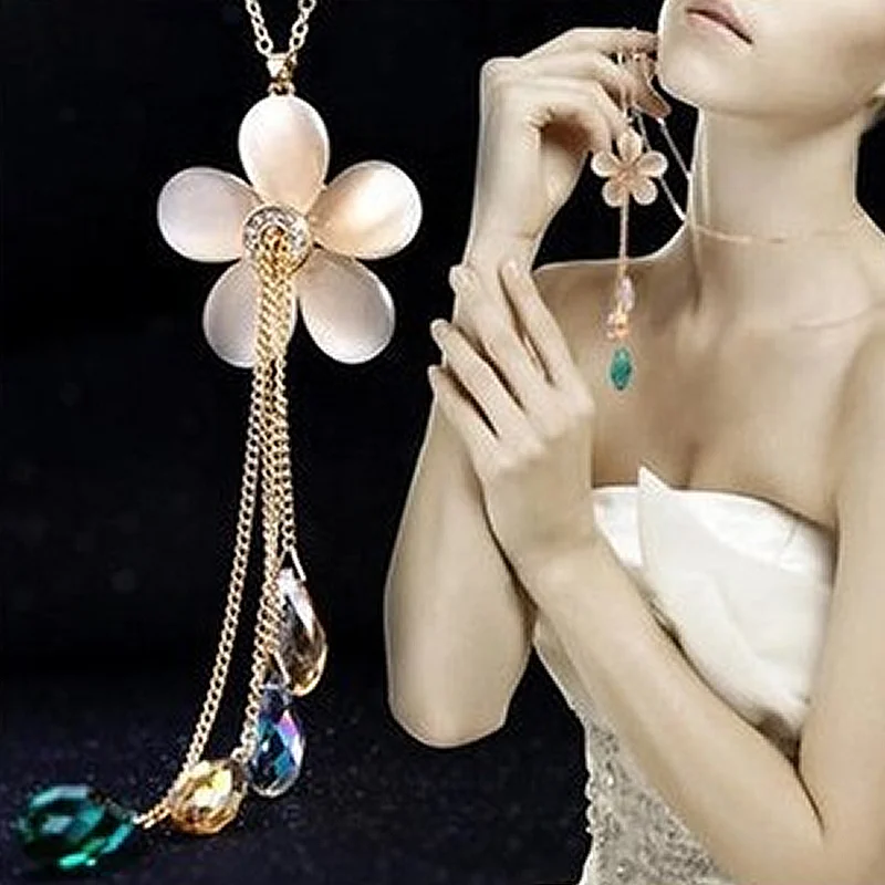 Цепочка для свитера с подвеской кошачий глаз| |