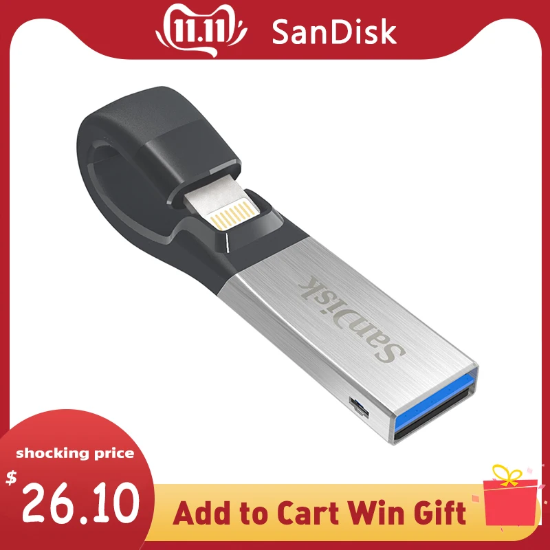 

USB флеш-накопитель SanDisk iXPand U Disk OTG с разъемом Lightning, USB 3,0, флешка 16 ГБ, 32 ГБ, 64 ГБ, 128 ГБ, MFi для iPhone и iPad SDIX30N