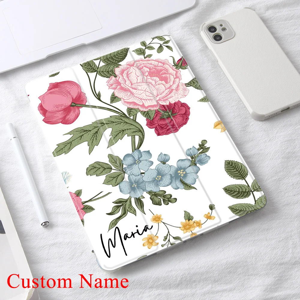 

Custom Name Peony Flower Case for iPad 10.9 Air 4 2020 Smart Cover for iPad 9.7 6th 10.2 8th Generation Mini 5 6 12.9 iPad Pro