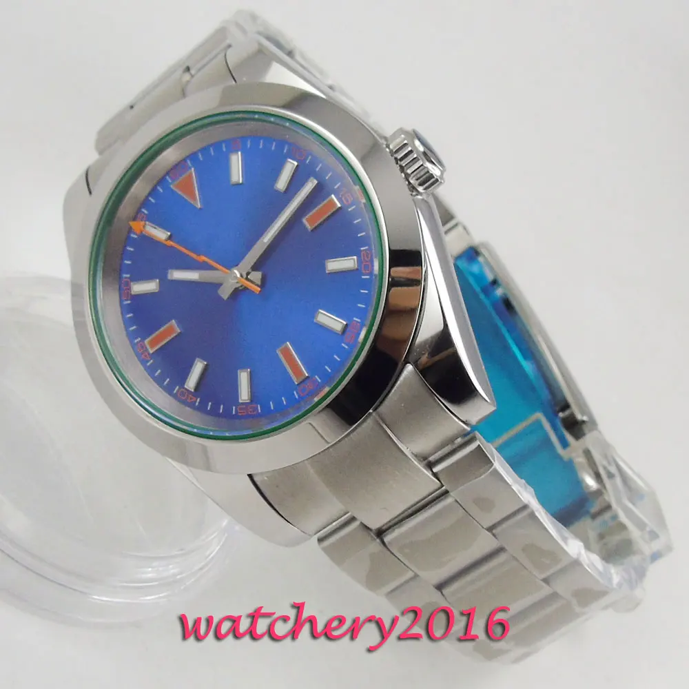 40 мм синий циферблат чехол из нержавеющей стали сапфировое стекло нержавеющая