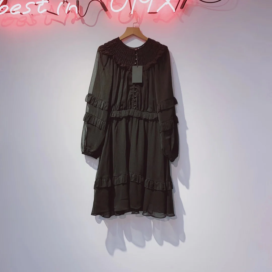 

Женское платье с рукавами-фонариками и рюшами на воротнике, элегантное женское мини-платье, новинка 2021