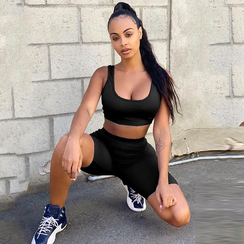 

2020 Summer Two Piece Set Women Sexy Solid Color Vest Shorts Sportswear Casual 2 Piece Set women Jogger Tracksuit Home Outfits