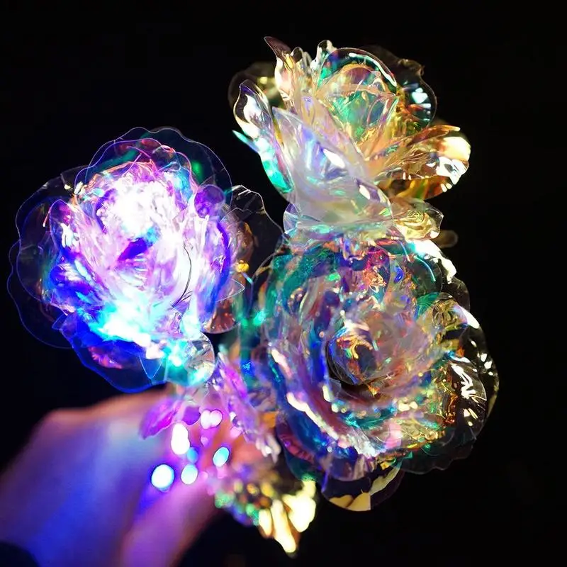 

Foil Rose Flower Artificial Rose Flower Bouquet LED Galaxy Rose Flower Valentine's Day Gifts for Bedroom Home Decor 24K Gold
