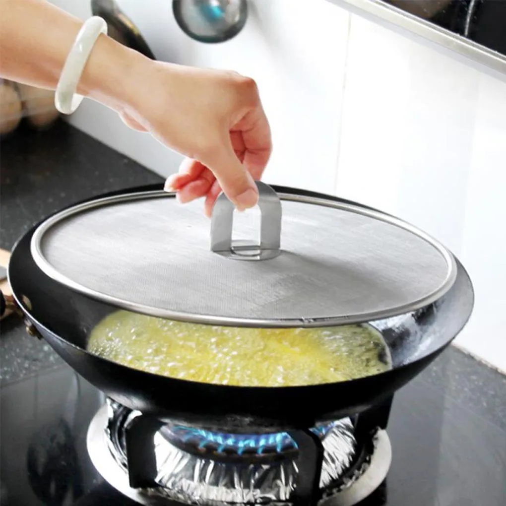 

1pc 25/29/33cm Stainless Steel Splatter Screen Mesh Pot Lid Cover Silver Oil Frying Pan Lid Cooking Tools Kitchen Accessories