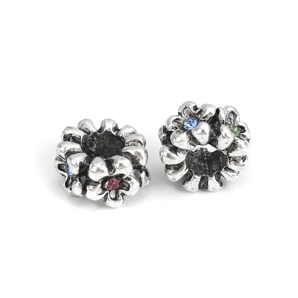 Бусины из цинкового сплава DIY круглые Серебристые цветные цветы многоцветные