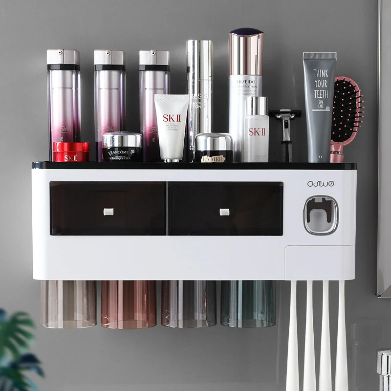 

2020 Toothbrush Holder With Magnetic Cups Automatic Toothpaste Dispenser Holder Wall Mount Storage Bathroom Accessories