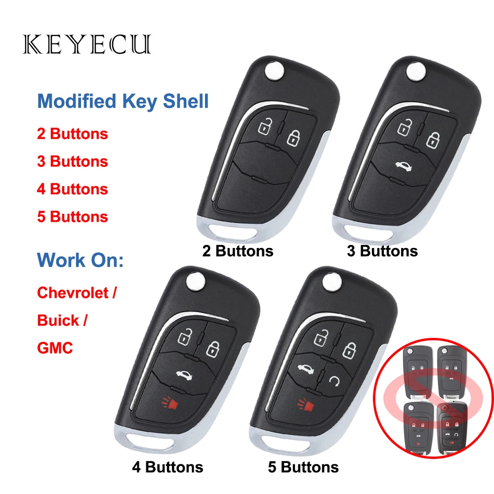 

Модифицированный чехол Keyecu для дистанционного управления автомобильным ключом, 2/3/4/5 кнопок для Chevrolet Lova Aveo Cruze Camaro Malibu