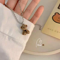 cuteteddy bear pendant necklace for girls women korean fashion kawaii bear long sweater neck chain necklaces cute collar jewelry