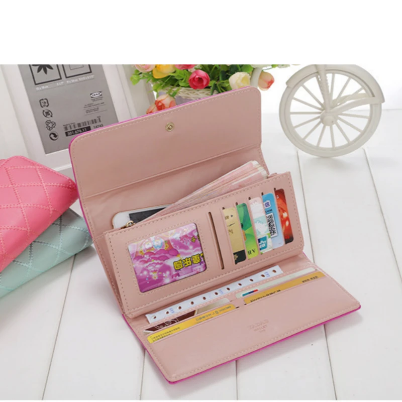 

Fashion Womens Wallets Purses Plaid PU Leather Long Wallet Hasp Phone Bag Money Coin Pocket Card Holder Female Wallet Purse