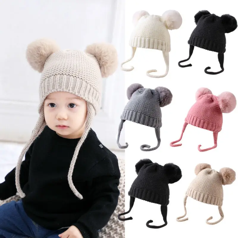 Citgeett Cute Winter Warm Kids Girls Boys Baby Hats Knitted Wool Hemming Caps With Ball | Детская одежда и обувь