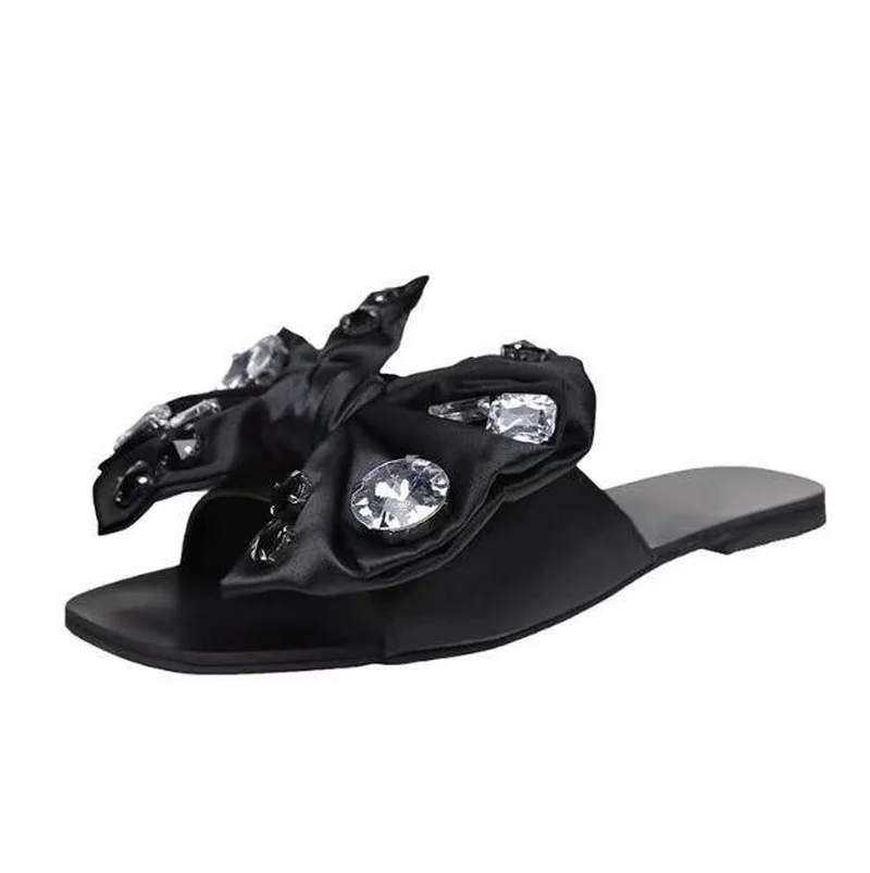 

comemore Crystal Bowknot Slippers Sandals Women Shoes Summer Open-toe Sandals Women Shoes Slides Ladies Outdoor Flats Slipper 40