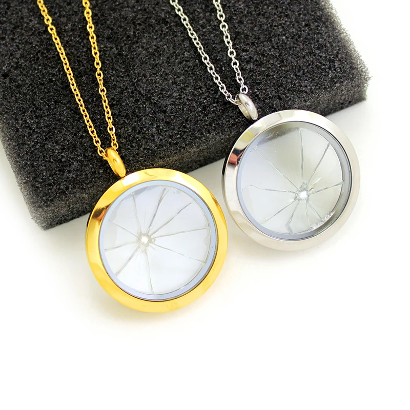 10 шт./лот 30 мм круглая ожерелье из нержавеющей стали с разбитым стеклом LSFL066 |