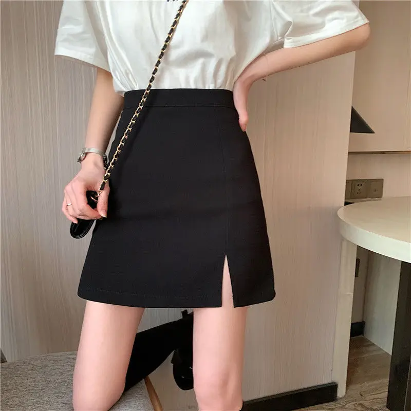 

Summer 2021 new Korean care machine split skirt versatile Retro High Waist slim A-line skirt women's trend