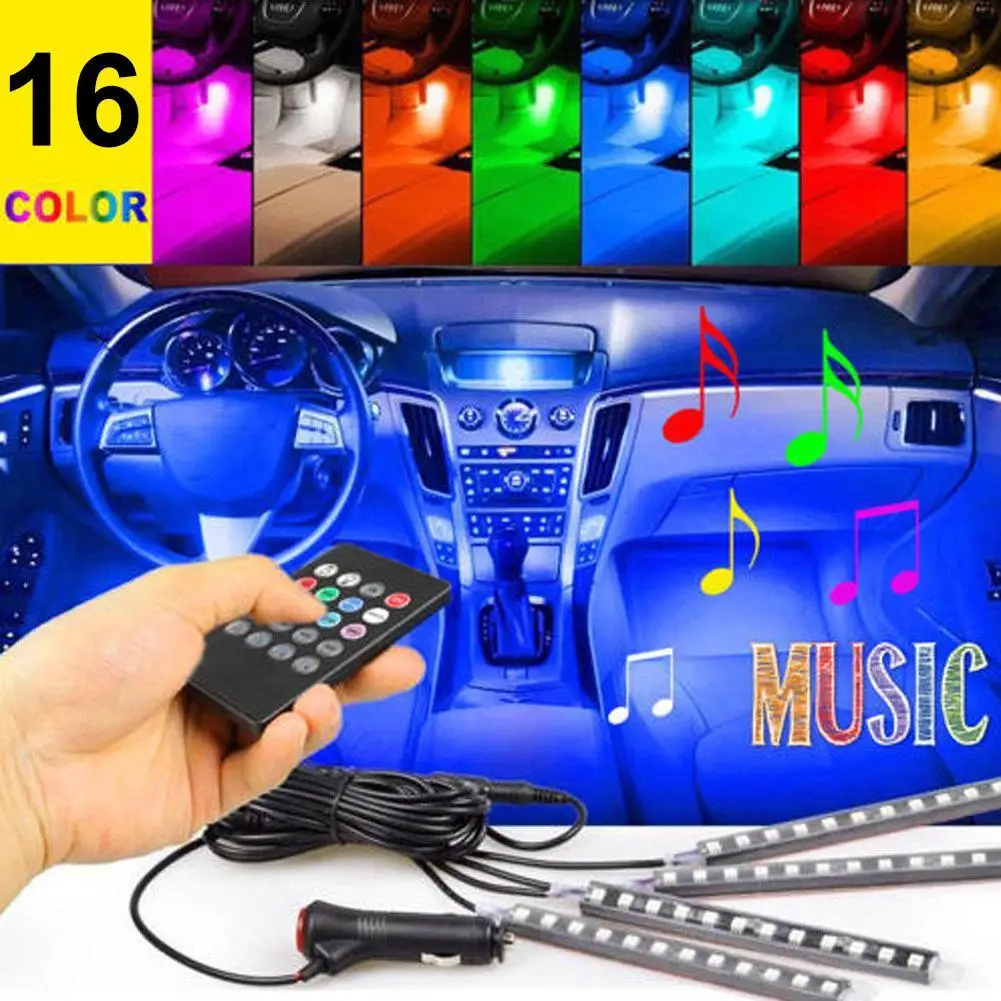 

Светодиодная ленсветильник RGB для салона автомобиля, 4 шт., 12 В