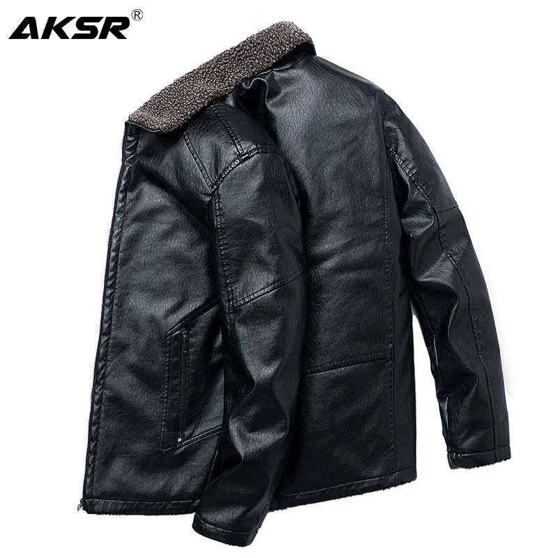 Зимняя модная мужская куртка из искусственной кожи пальто с меховым воротником