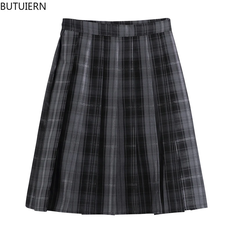 

2021 Summer Plaid Pleated Skirts Preppy Style Women's Crop Elegant Student High Waist Loose Skirts Female Streetwear Clothing