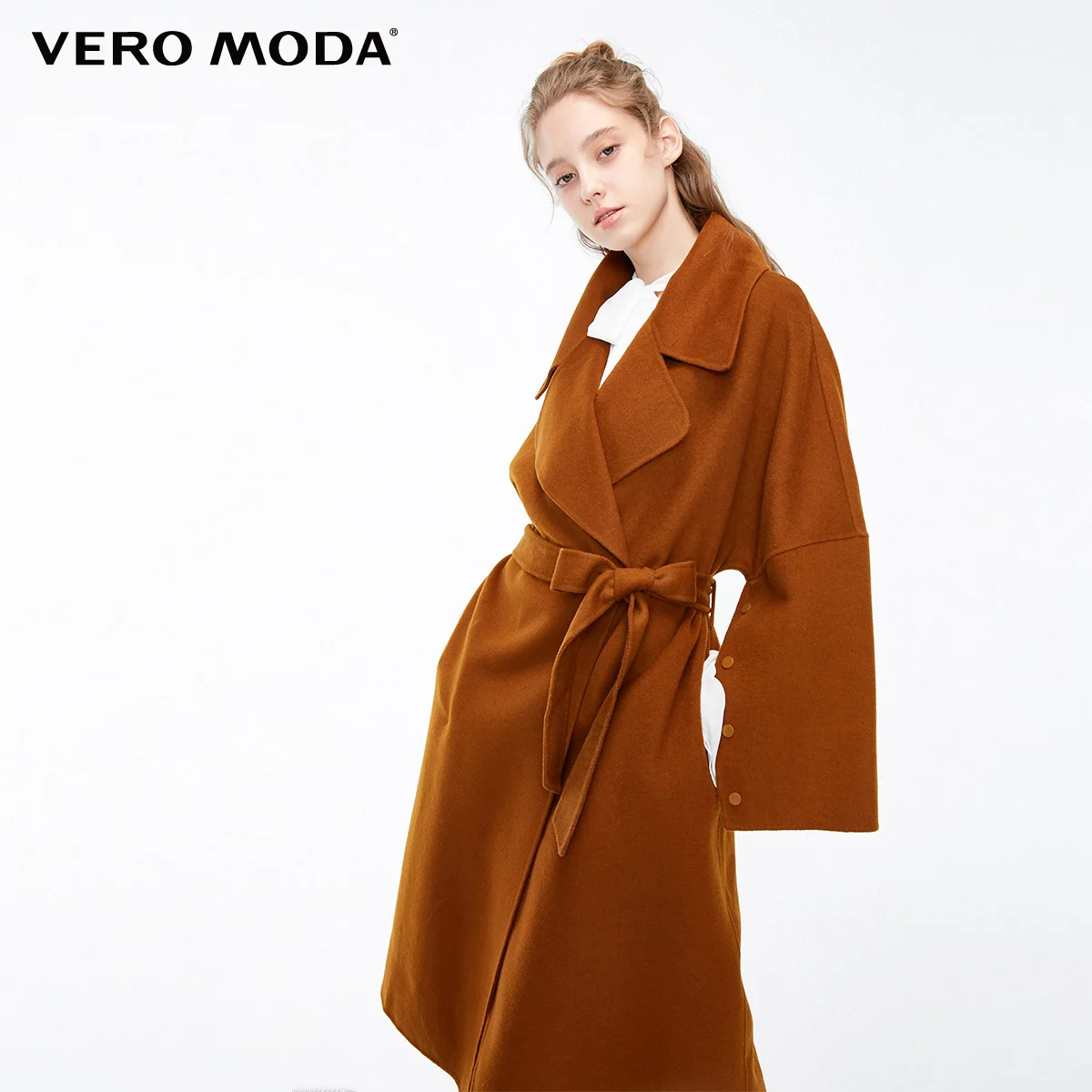 Vero Moda женское Новое двубортное длинное шерстяное пальто силуэта | 318327530 - Цвет: Burnt caramel