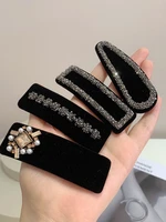 korea hair accessories new retro temperament black velvet geometric diamond hairpin simple fashion side clip bangs clip