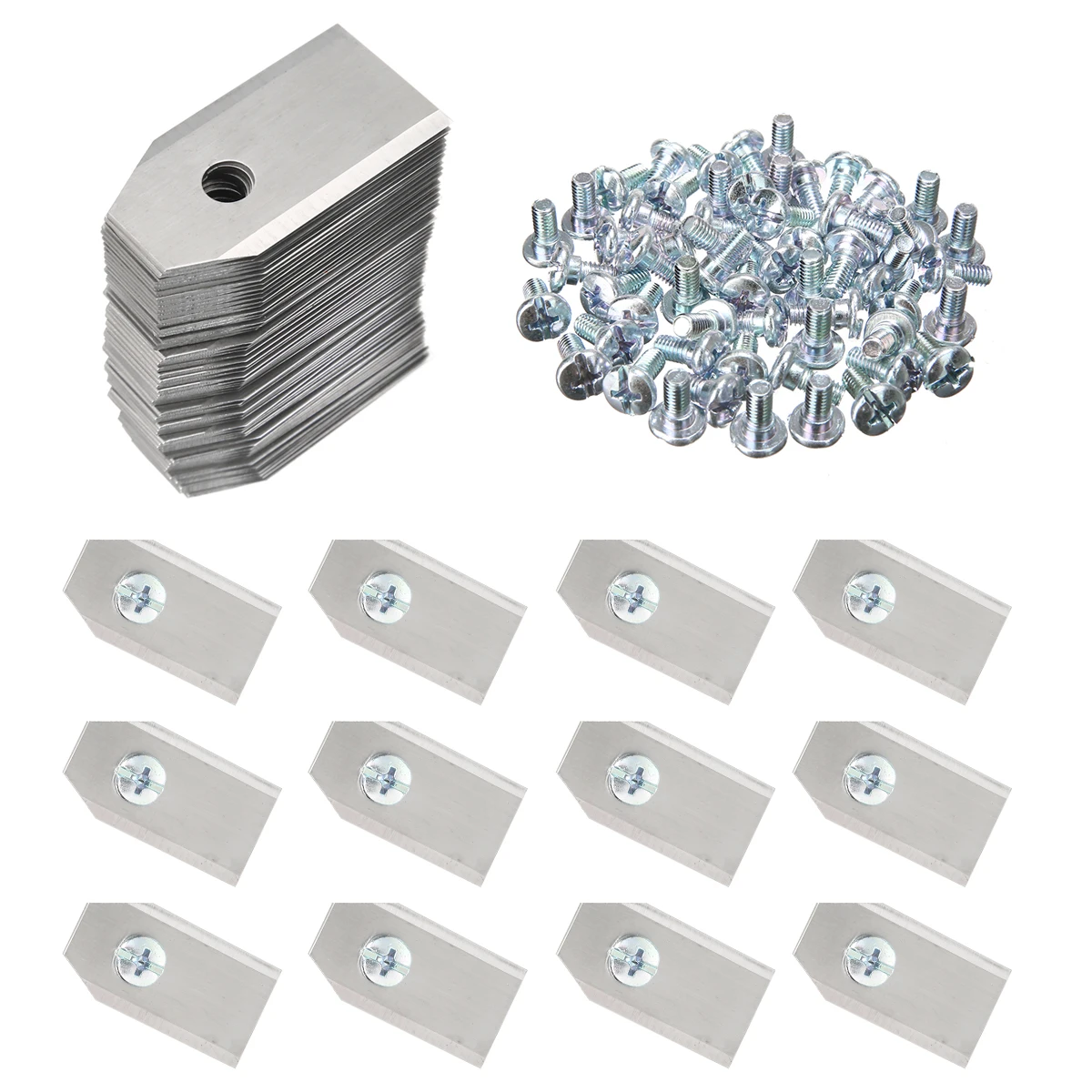 

60Pcs Silver Stainless Steel Replacement Blade with Screws Garden Power Tool Accessories 35x18x0.75mm For Lawn Mower