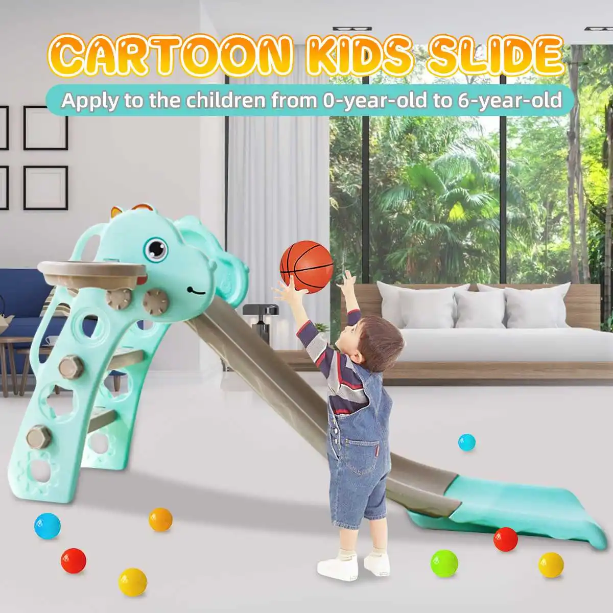 

Children Baby Slides Kids Foldable Indoor Cartoon Dinosaur Plastic Slide Playground Toy Basketball Shoot Sport Game