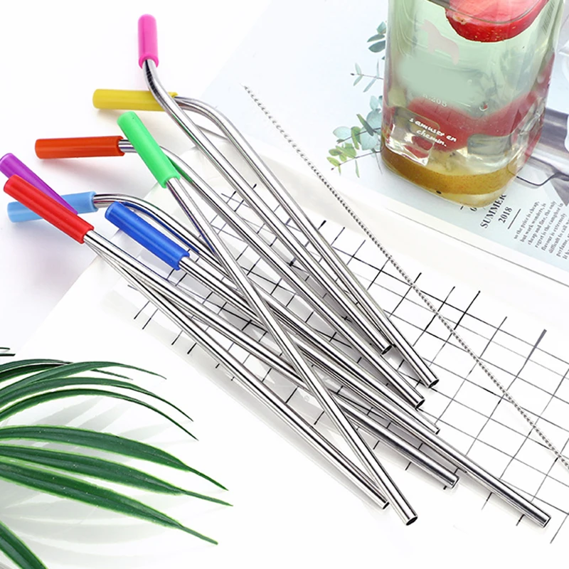 Многоразовые соломинки из нержавеющей стали прямые изогнутые для питья с