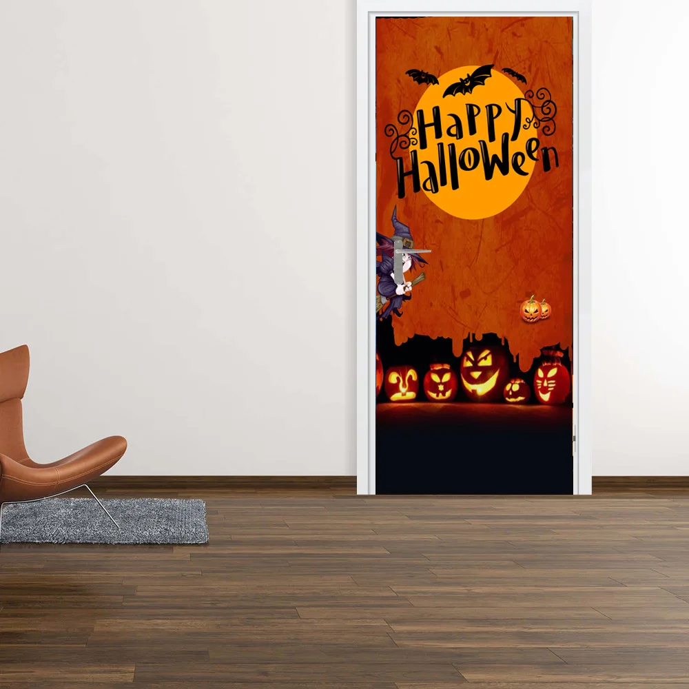 Красная Ночь Луна тыквы фонари Хэллоуин дверные наклейки DIY домашний декор