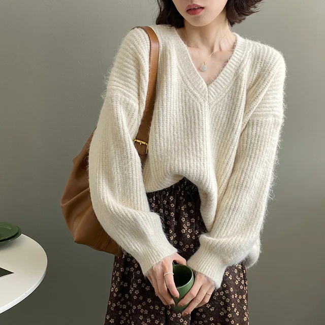 

Свитер женский осенне-зимний, новый стиль 2021, темный Ретро пуловер, Свободный вязаный свитер с принтом, мягкий восковой и ленивый стиль