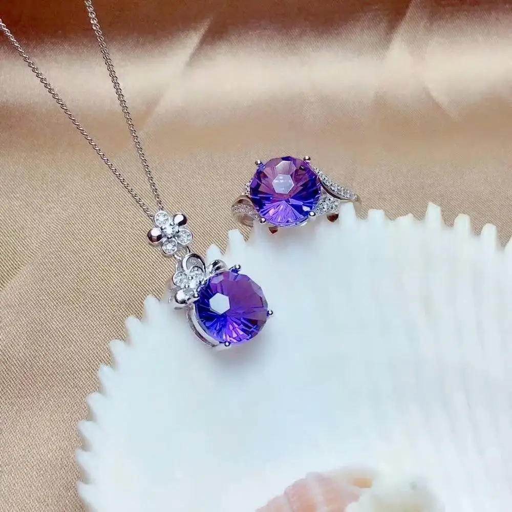 

SHILOVEM 925 STERLING SILVER PIEZOELECTRICITY AMETHYST RINGS PENDANTS FINE JEWELRY SEND NECKLACE NEW WEDDING PLANT MTZ1010876AGZ