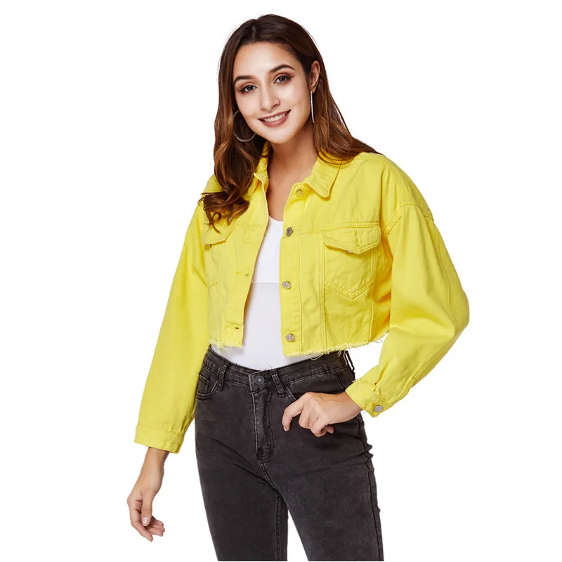 

Fashion Denim Jacket Women's Spring and Autumn Yellow Casual Loose Short Jean Jacket Women