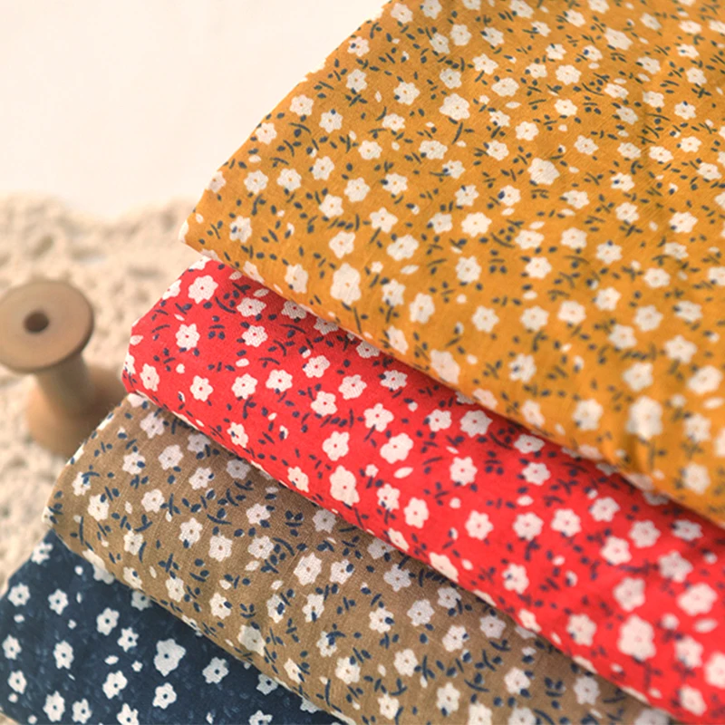 Retro Cotton And Linen Fabric Printed Small Floral Cotton Cloth For Shirt Baby Clothes Material